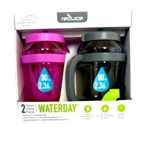 Waterday -set of 2- 80oz.Hydration Mugs spill proof pink and gray New